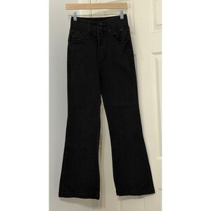 ChicMe Women's sz S Black High Waisted Flare Jeans‎ Triple Button Boutique